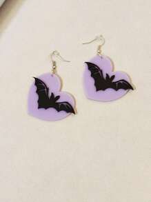 1 對復古可愛紫色壓克力蝙蝠形吊墜女式心形和圓形元素,適合藝術節表演,日常佩戴 - 蝙蝠 - 查看 13