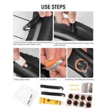 1 套自行車輪胎修理套件 - 包括橡膠補片、10cc 膠水、撬桿、銼刀、輪胎修理配件