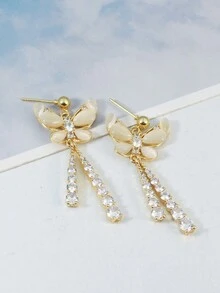 時尚方晶鋯石&蝴蝶&流蘇&鍍金吊墜項鍊耳環首飾套裝,適合女士日常佩戴