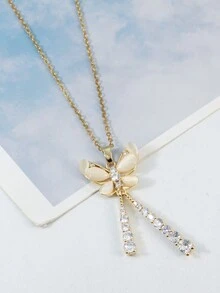 時尚方晶鋯石&蝴蝶&流蘇&鍍金吊墜項鍊耳環首飾套裝,適合女士日常佩戴