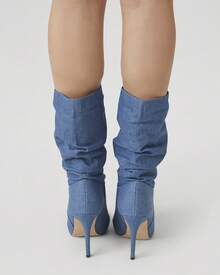 Ruched Denim Stiletto Boots - 藍色 - 查看 2