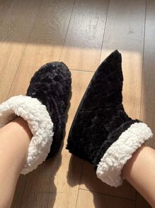 冬天情侶地板襪鞋,成年人加厚&濃烈香調防滑室內靜音拖鞋適用於臥室 - 黑色 - 查看 5