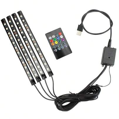 1pc Wireless Remote Control Rgb Footwell Atmosphere Light With 48leds & Music Sync Function For Car