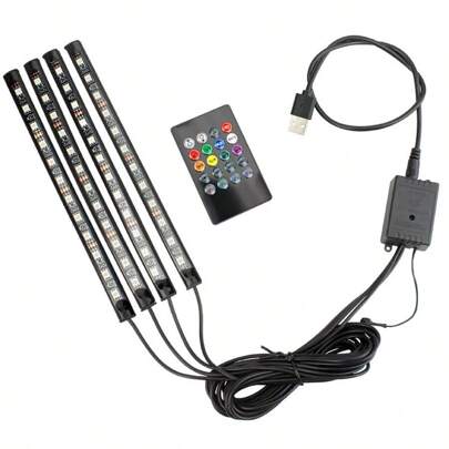 1pc Wireless Remote Control Rgb Footwell Atmosphere Light With 48leds & Music Sync Function For Car