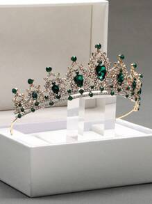 1pc Fashionable Green Alloy Crown Hair Accessory, Ideal For Women's Wedding Party (Box Not Included) Tiaras Valentine's Day Accessories - Army Green - View 3