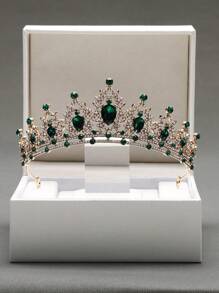 1pc Fashionable Green Alloy Crown Hair Accessory, Ideal For Women's Wedding Party (Box Not Included) Tiaras Valentine's Day Accessories - Army Green - View 2