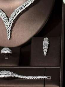 1套超高品質女性婚禮珠寶套裝,鑽石項鍊耳環套裝,適用於迪拜尼日利亞珠寶正式場合