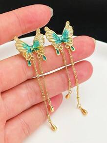 1 đôi Thiết kế mới Sản phẩm chăm sóc cá nhân Màu xanh lá Loại bướm Bông tai stud Với Tua chi tiết , Chic & Sành điệu Hoa tai Phụ kiện - Bươm bướm - Xem 6