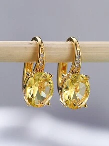1pair Fashionable Yellow Decorated Oval Shape Earrings For Daily Wear - Yellow - View 8
