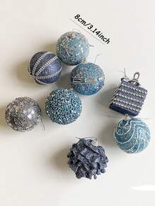 1 Bộ đồ trang trí quả cầu Giáng sinh bằng xốp lấp lánh, đồ trang trí ngày lễ - Gói 8 màu xanh nhạt - Xem 2