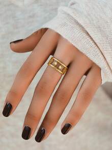 1入復古優雅的不銹鋼太陽形可調開口戒指,時尚精美的女式飾品,派對禮物 - 銀色 - 查看 1