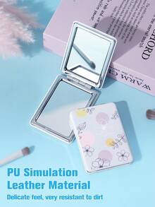 可折疊口袋化妝鏡,1入組葉子圖案8662-矩形雙面緊湊化妝鏡,桌上鏡子,女士便攜旅行鏡子,為女人,媽媽,妻子,姐妹,少女,女性朋友的禮物