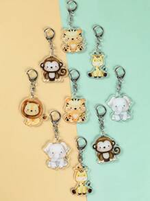 6件套定制丛林动物主题钥匙扣，狮子、长颈鹿、大象钥匙扣吊坠，亚克力动物主题派对装饰，生日派对礼物，婚礼回礼，包包挂饰，动物主题生日派对装饰，婴儿派对礼物，生日派对回礼，圣诞节装饰，圣诞节和新年礼物 - 彩色 - 查看 7