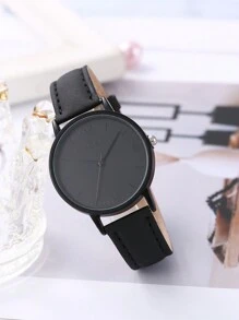 2 piezas Conjunto de relojes de mujer para el Día Nacional, correa de cuero de PU negro, reloj y pulsera, adecuado para uso diario, regalo de cumpleaños, fiesta, reunión festiva, regalo ideal para ti o tus amigos. No incluye caja de embalaje.