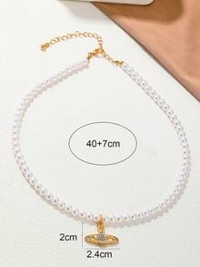 1pc Pearl Planet Pendant Necklace - Yellow Gold - View 5