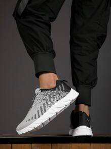 2024 Mới Bốn mùa Dệt kim Lưới Đơn giản Khối màu Lace-up Thiết kế Thoáng khí Nhẹ Giày Chạy bộ Cho nam giới Giải trí Giày dép Giày thể thao Giày đi bộ Đường bộ Giày dép - Màu Xám nhạt - Xem 2