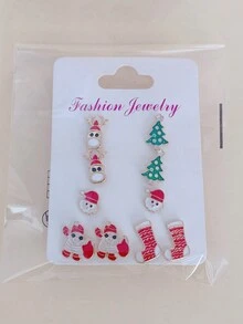 5對可愛的合金聖誕主題油滴聖誕老公公,馴鹿,聖誕樹形耳釘,適合女性節日裝扮 - 彩色 - 查看 8