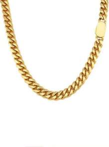 ZG YING ZHOU ZGYZ 1pc Fashion Hip Hop Style Rock Miami 8mm/10mm/12mm Stainless Steel 18K Gold Plated Curved Cuban Chain Bracelet Necklace, Nightclub Street Snap Unisex Jewelry Long Necklace