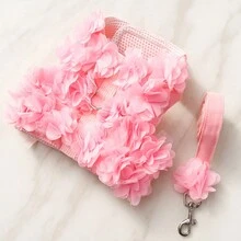 1pc Pet Vest Harness Leash Set Floral Design For Small/medium Dogs, Cats - Pink - View 4
