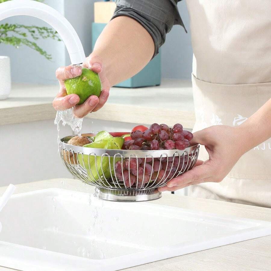 1入組廚房排水籃、蔬菜籃、客廳收納籃、不鏽鋼水果籃