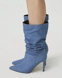 Ruched Denim Stiletto Boots - 藍色 - 查看 3