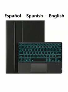 For Mi Pad Redmi Pad SE Keyboard Case 11 Inch, PU Leather Protective Cover For Red Mi Pad SE 11-Inch Redmi Pad SE Case With Keyboard Pencil Holder Groove (2023), 7 Color Backlit TouchPad Wireless Keyboard Spanish - Black Backlight-spanish+English - View 2
