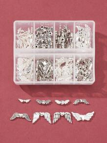 120Pcs 8 Style Alloy Beads, Angel Wing, Mixed Color - Ancient Silver - View 1