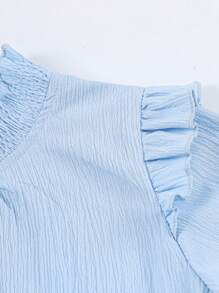 Blibean 返校季少女鬆身純色荷葉邊立領襯衫 - 淺藍色 - 查看 9