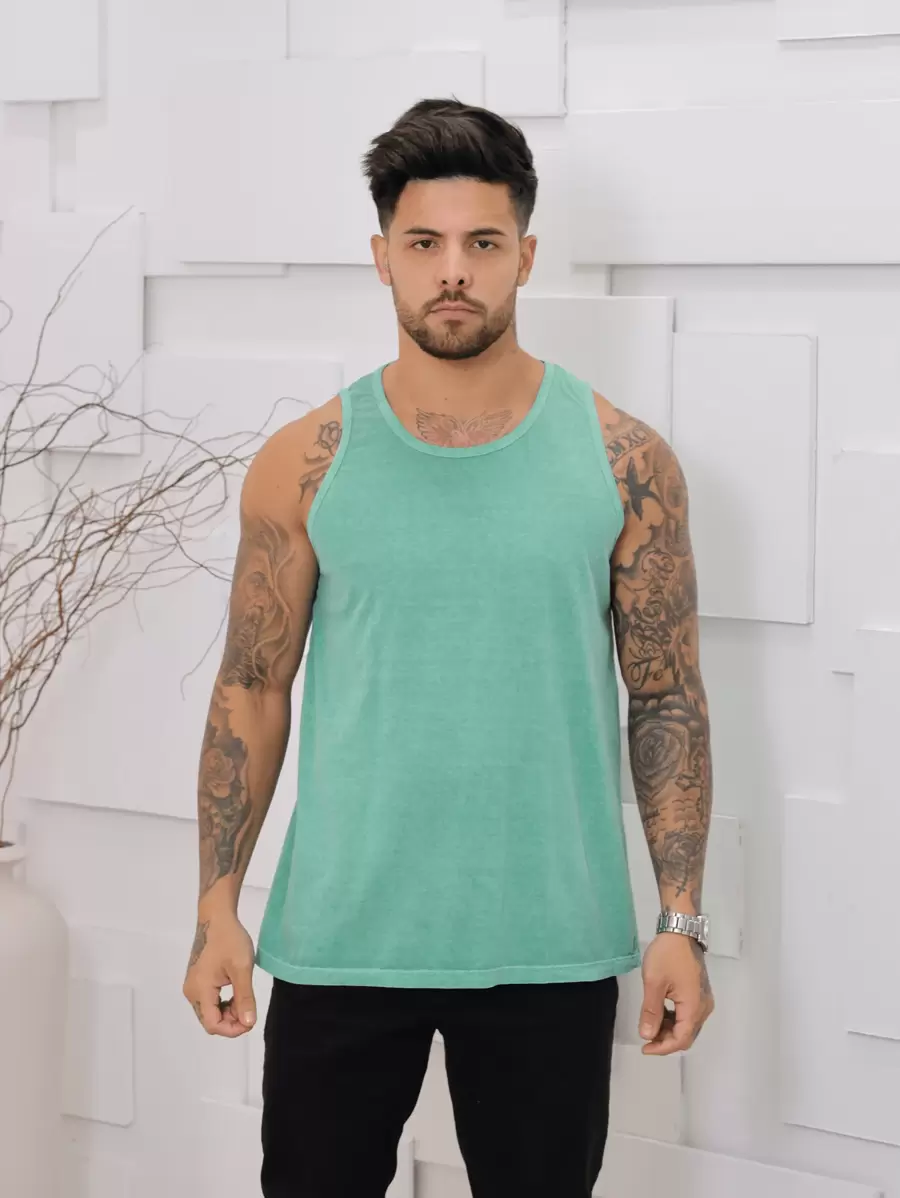 男性平常夏季洗水網眼縫紉背心 - 薄荷藍 - 查看 1