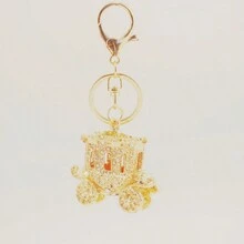 1pc Cartoon Car Double Sided Diamond Keychain Pendant - Gold - View 3