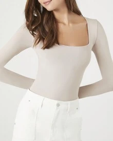 Contour Long-Sleeve Bodysuit - Beige - View 1
