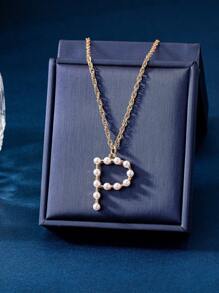 1入組簡約溫柔的假珍珠M字母吊墜項鍊，適用於女性的日常配戴 - M - 查看 24