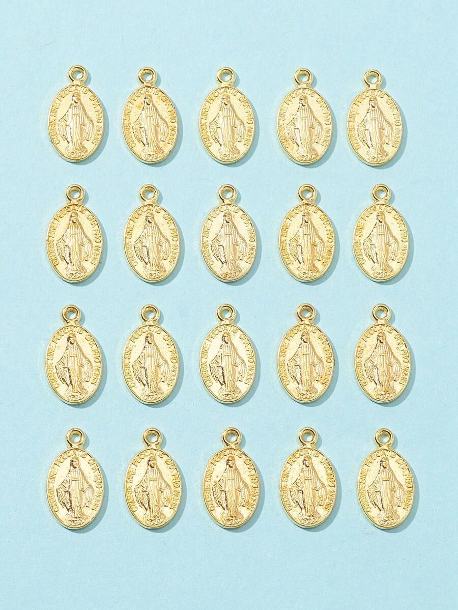 20 Piezas De Colgantes Ovalados De Aleación De La Virgen María, 17.5x10x1mm - Amarillo Oro - Ver 1