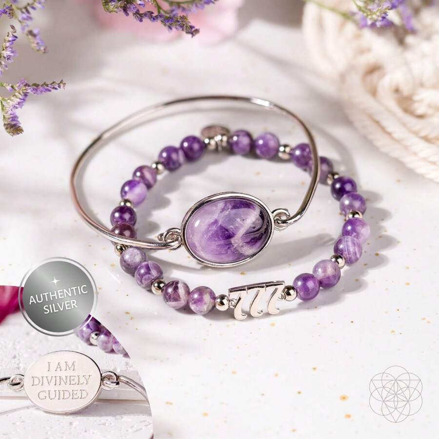 I Am Fortunate - 777 Lucky Amethyst Bracelet Set - Purple - View 1