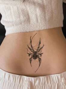 1 件可水洗临时纹身贴纸，PVC 材质逼真蜘蛛和网状图案，防水防汗，适合时尚领袖日常使用 - 黑色 - 查看 4