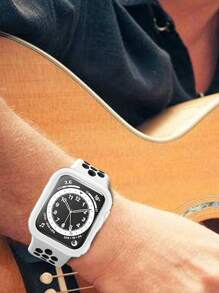 2-In-1 Compatible With Apple Watch Band And Case Combination Set For Men And Women, Soft And Breathable Hollow Polka Dot Sports Silicone Strap + Two-Color Anti-Drop And Scratch-Resistant Pc And Tempered Glass Screen Film Integrated Case, Compatible With Apple Watch 40/41/42/44/45/46/49mm Replacement Strap Case, Compatible With Apple Watch Series Ultra/11/10/9/8/7/6/5/4/Se, Fashionable And Easy To Wear Strap Case - White - View 5