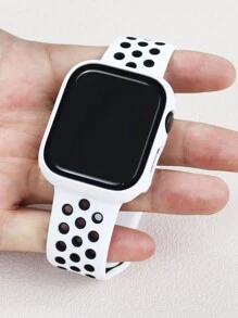 2-In-1 Compatible With Apple Watch Band And Case Combination Set For Men And Women, Soft And Breathable Hollow Polka Dot Sports Silicone Strap + Two-Color Anti-Drop And Scratch-Resistant Pc And Tempered Glass Screen Film Integrated Case, Compatible With Apple Watch 40/41/42/44/45/46/49mm Replacement Strap Case, Compatible With Apple Watch Series Ultra/11/10/9/8/7/6/5/4/Se, Fashionable And Easy To Wear Strap Case - White - View 2