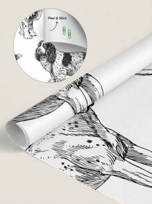 SUPSTICKER 3 件素描动物绘画图案防潮自粘墙纸，卧室/客厅/餐厅墙壁装饰，15.7x47.24 英寸，翻新贴纸剥离墙板，墙纸，壁纸，春季装饰品刷新您的家，拉玛装饰贴纸礼物生日毕业 - 黑與白 - 查看 4