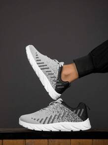 2024 Mới Bốn mùa Dệt kim Lưới Đơn giản Khối màu Lace-up Thiết kế Thoáng khí Nhẹ Giày Chạy bộ Cho nam giới Giải trí Giày dép Giày thể thao Giày đi bộ Đường bộ Giày dép - Màu Xám nhạt - Xem 3