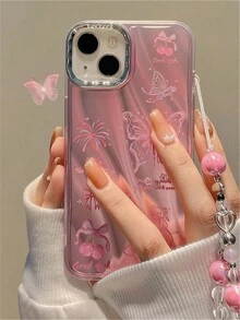 粉色卡通蝴蝶、熊、櫻桃、玫瑰、煙火、水紋和雷射圖案軟殼配件適用於蘋果手機 - 粉色 - 查看 3