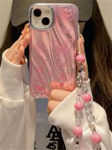 粉色卡通蝴蝶、熊、櫻桃、玫瑰、煙火、水紋和雷射圖案軟殼配件適用於蘋果手機 - 粉色 - 查看 2