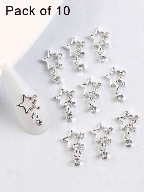 10pcs/Pack Japanese And Korean Style Lz Internet Celebrity New Nail Art Alloy Decoration With Rhinestone Star Pendant For Diy Nail Decoration Nail Charms Nail Gems Nail Supplies