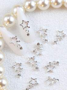 10Pcs/Pack Japanese And Korean Style Lz Internet Celebrity New Nail Art Alloy Decoration With Rhinestone Star Pendant For Diy Nail Decoration Nail Charms Nail Gems Nail Supplies Nails