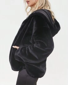 Plush Zip-Up Hoodie - 黑色 - 查看 3