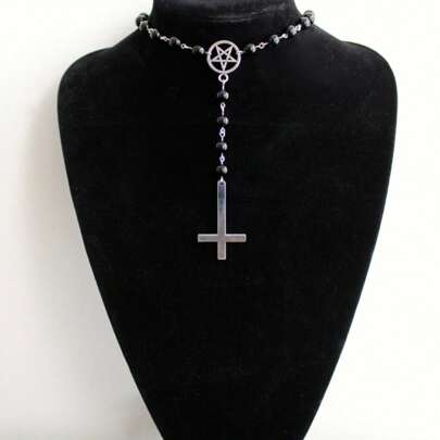 1 Stück Gothic-stil Perlen-kreuz-halskette Für Herrenschmuck