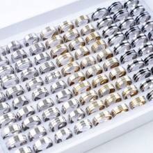 20pcs/pack Fashionable Stainless Steel Gold Silver Black Striped Ring, Suitable For Men's Daily Wear, Party, Gifts, Accessory
