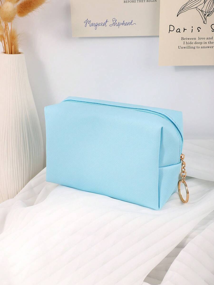 簡單&時尚化妝包,1入組藍色的PU皮革洗漱用品手拿包便攜皮膚護理收納小袋合適的適用於家庭使用或者旅行 - 藍色 - 查看 1