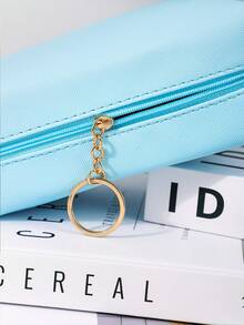 簡單&時尚化妝包,1入組藍色的PU皮革洗漱用品手拿包便攜皮膚護理收納小袋合適的適用於家庭使用或者旅行 - 藍色 - 查看 4