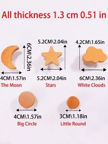 1入組可愛的白色木質雲朵、月亮和星星設計掛鉤,適用於冰箱、牆面、家具、櫥櫃、浴室、抽屜等地方,高級榉木材質,附帶方形自粘式掛鉤