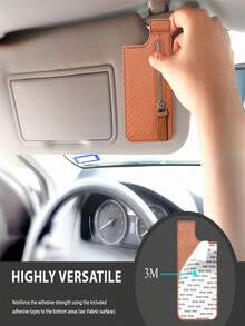 1pc Universal Mobile Phone Card Holder With Zipper Coin Pocket, 3m Adhesive Back Sticker, Multi-functional Card Slot Wallet - Brown - View 5